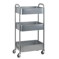3-Tier Kitchen Cart Multifunctional Rolling Utility Cart With Lockable Wheels,Storage Craft Art Cart Trolley Organizer Serving Cart Easy Assembly For Office, Bathroom, Kitchen, Classroom(Silvery-Grey)