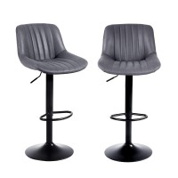 Youhauchair Bar Stools Set Of 2, Swivel Counter Height Barstools With Back, Adjustable Pu Leather Bar Chairs, Modern Armless Kitchen Island Stool, Dark Grey