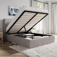 Sha Cerlin Full Size Lift Up Storage Bed/Modern Wingback Headboard/Upholstered Platform Bed Frame/Hydraulic Storage/No Box Spring Needed/Wood Slats Support/Light Beige