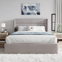 Sha Cerlin Full Size Lift Up Storage Bed/Modern Wingback Headboard/Upholstered Platform Bed Frame/Hydraulic Storage/No Box Spring Needed/Wood Slats Support/Light Beige