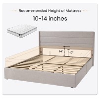 Sha Cerlin Full Size Lift Up Storage Bed/Modern Wingback Headboard/Upholstered Platform Bed Frame/Hydraulic Storage/No Box Spring Needed/Wood Slats Support/Light Beige