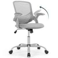 Office Chair Desk Chairs Mesh Computer Desk Chair With Wheels Ergonomic Office Chair Height Adjustable Swivel Task Chair With Mid Back, 90A Flip-Up Arms And Lumbar Support, Grey