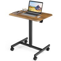 Mobile Laptop Desk, Mobile Small Standing Desk Pneumatic Adjustable Height, Portable Rolling Desk Laptop Cart Ergonomic Mobile Desk With Lockable Wheels