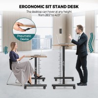 Mobile Laptop Desk, Mobile Small Standing Desk Pneumatic Adjustable Height, Portable Rolling Desk Laptop Cart Ergonomic Mobile Desk With Lockable Wheels