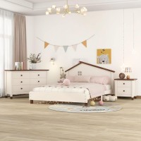 Bedroom Sets Full Size Platform Bed With Nightstand And 6 Drawers Storage Dresser, Wooden 3-Pieces Bedroom Sets For Kids Boys Girls Teens Bedroom (B-3-Pieces +Cream+Walnut+Full)