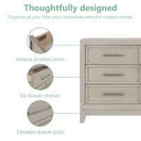 Evolur Lourdes Double Dresser In Porcini, Comes With Six Spacious Drawers, Made Of Hardwood, Included Anti Tipping Kit, Dresser For Nursery, Bedroom, Wooden Nursery Furniture