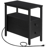 Hoobro End Table With Charging Station, Narrow Side Table With 2 Drawer & Usb Ports & Power Outlets, Nightstand For Small Spaces, Stable And Sturdy, For Living Room, Bedroom, Black Bk541Bz01