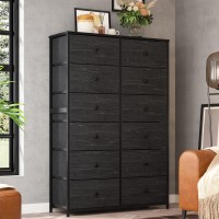 Enhomee Tall Dressers For Bedroom, 12 Drawer With Wooden Top And Metal Frame, Fabric Dresser & Chest Of Drawers For Closet Living Room, Black Wood Veins, 11.9 D X 34.8 W X 52.2 H