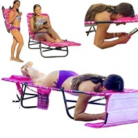 Flipchair Patio Chaise Lounger Chair Face & Arm Holes 3 Legs Support Polyester Material Reclining Backrest Head Pillow Made For Tanning At Beach, Backyard Or Lake Patents Pending 1 Pink