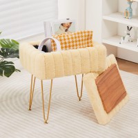 Wimarsbon Faux Mink Fur Storage Ottoman, Modern Soft Footstool, Storage Bench With Metal Legs, Vanity Seat, Fur Stool, Ottoman Coffee Table, Makeup Chair, Vanity Stools For Bedroom (Yellow)