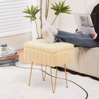 Wimarsbon Faux Mink Fur Storage Ottoman, Modern Soft Footstool, Storage Bench With Metal Legs, Vanity Seat, Fur Stool, Ottoman Coffee Table, Makeup Chair, Vanity Stools For Bedroom (Yellow)