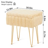 Wimarsbon Faux Mink Fur Storage Ottoman, Modern Soft Footstool, Storage Bench With Metal Legs, Vanity Seat, Fur Stool, Ottoman Coffee Table, Makeup Chair, Vanity Stools For Bedroom (Yellow)