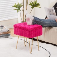 Wimarsbon Faux Mink Fur Storage Ottoman, Modern Soft Footstool, Storage Bench With Metal Legs, Vanity Seat, Fur Stool, Ottoman Coffee Table, Makeup Chair, Vanity Stools For Bedroom (Rose Red)