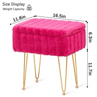 Wimarsbon Faux Mink Fur Storage Ottoman, Modern Soft Footstool, Storage Bench With Metal Legs, Vanity Seat, Fur Stool, Ottoman Coffee Table, Makeup Chair, Vanity Stools For Bedroom (Rose Red)