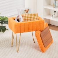 Wimarsbon Faux Mink Fur Storage Ottoman, Modern Soft Footstool, Storage Bench With Metal Legs, Vanity Seat, Fur Stool, Ottoman Coffee Table, Makeup Chair, Vanity Stools For Bedroom (Orange)