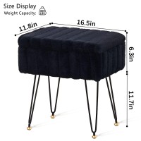 Wimarsbon Faux Mink Fur Storage Ottoman, Modern Soft Footstool, Storage Bench With Metal Legs, Vanity Seat, Fur Stool, Ottoman Coffee Table, Makeup Chair, Vanity Stools For Bedroom (Navy Green)