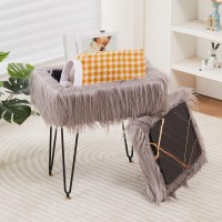 Wimarsbon Faux Mink Fur Storage Ottoman, Modern Soft Footstool, Storage Bench With Metal Legs, Vanity Seat, Fur Stool, Ottoman Coffee Table, Makeup Chair, Vanity Stools For Bedroom (Gray (Long Hair))