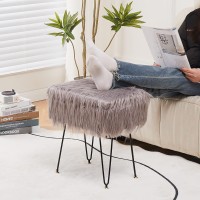 Wimarsbon Faux Mink Fur Storage Ottoman, Modern Soft Footstool, Storage Bench With Metal Legs, Vanity Seat, Fur Stool, Ottoman Coffee Table, Makeup Chair, Vanity Stools For Bedroom (Gray (Long Hair))