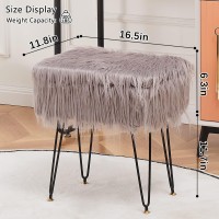 Wimarsbon Faux Mink Fur Storage Ottoman, Modern Soft Footstool, Storage Bench With Metal Legs, Vanity Seat, Fur Stool, Ottoman Coffee Table, Makeup Chair, Vanity Stools For Bedroom (Gray (Long Hair))