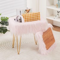 Wimarsbon Faux Mink Fur Storage Ottoman, Modern Soft Footstool, Storage Bench With Metal Legs, Vanity Seat, Fur Stool, Ottoman Coffee Table, Makeup Chair, Vanity Stools For Bedroom (Pink (Long Hair))