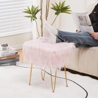 Wimarsbon Faux Mink Fur Storage Ottoman, Modern Soft Footstool, Storage Bench With Metal Legs, Vanity Seat, Fur Stool, Ottoman Coffee Table, Makeup Chair, Vanity Stools For Bedroom (Pink (Long Hair))