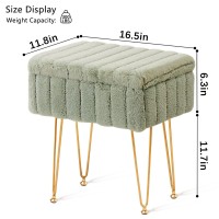 Wimarsbon Faux Mink Fur Storage Ottoman, Modern Soft Footstool, Storage Bench With Metal Legs, Vanity Seat, Fur Stool, Ottoman Coffee Table, Makeup Chair, Vanity Stools For Bedroom (Light Green)