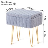 Wimarsbon Faux Mink Fur Storage Ottoman, Modern Soft Footstool, Storage Bench With Metal Legs, Vanity Seat, Fur Stool, Ottoman Coffee Table, Makeup Chair, Vanity Stools For Bedroom (Light Blue)