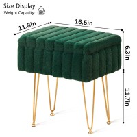 Wimarsbon Faux Mink Fur Storage Ottoman, Modern Soft Footstool, Storage Bench With Metal Legs, Vanity Seat, Fur Stool, Ottoman Coffee Table, Makeup Chair, Vanity Stools For Bedroom (Jade Green)