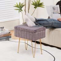 Wimarsbon Faux Mink Fur Storage Ottoman, Modern Soft Footstool, Storage Bench With Metal Legs, Vanity Seat, Fur Stool, Ottoman Coffee Table, Makeup Chair, Vanity Stools For Bedroom (Grey)