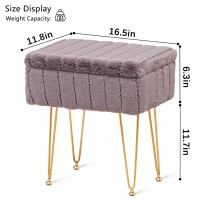 Wimarsbon Faux Mink Fur Storage Ottoman, Modern Soft Footstool, Storage Bench With Metal Legs, Vanity Seat, Fur Stool, Ottoman Coffee Table, Makeup Chair, Vanity Stools For Bedroom (Grey)