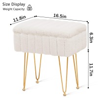 Wimarsbon Faux Mink Fur Storage Ottoman, Modern Soft Footstool, Storage Bench With Metal Legs, Vanity Seat, Fur Stool, Ottoman Coffee Table, Makeup Chair, Vanity Stools For Bedroom (White)