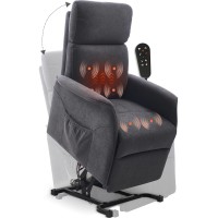 Power Lift Recliner Chair With Massage And Heating Functions For Elderly 3 Positions 2 Side Pockets Fabric Gray