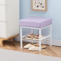 Cpintltr Vanity Stool Foot Stools Faux Leather Ottoman Stool Square Ottoman Bench Modern Dressing Stool Small Stool Side Table Footstool With Metal Leg Vanity Stool For Bathroom Living Room Purple