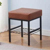 Cpintltr Vanity Stool Foot Stools Faux Leather Ottoman Stool Square Ottoman Bench Modern Dressing Stool Small Stool Side Table Footstool With Metal Leg Vanity Stool For Bathroom Living Room Brown