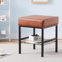 Cpintltr Vanity Stool Foot Stools Faux Leather Ottoman Stool Square Ottoman Bench Modern Dressing Stool Small Stool Side Table Footstool With Metal Leg Vanity Stool For Bathroom Living Room Brown