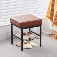 Cpintltr Vanity Stool Foot Stools Faux Leather Ottoman Stool Square Ottoman Bench Modern Dressing Stool Small Stool Side Table Footstool With Metal Leg Vanity Stool For Bathroom Living Room Brown