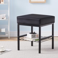 Cpintltr Vanity Stool Foot Stools Faux Leather Ottoman Stool Square Ottoman Bench Modern Dressing Stool Small Stool Side Table Footstool With Metal Leg Vanity Stool For Bathroom Living Room Black