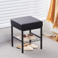 Cpintltr Vanity Stool Foot Stools Faux Leather Ottoman Stool Square Ottoman Bench Modern Dressing Stool Small Stool Side Table Footstool With Metal Leg Vanity Stool For Bathroom Living Room Black