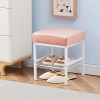 Cpintltr Vanity Stool Foot Stools Velvet Ottoman Stool Square Ottoman Bench Modern Dressing Stool Small Stool Side Table Footstool With Metal Leg Vanity Stool For Bathroom Living Room Blush