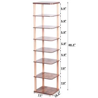 Lucknock 8 Tiers Vertical Shoe Rack, Narrow Shoe Organizer, Stylish Wooden Shoe Storage Stand, Space Saving Shoe Shelf, Shoe Tower, Free Standing Shoe Racks For Entryway, No-Tool Assembly, Brown.