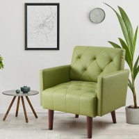 Rxrrxy Faux Leather Accent Chair Modern Pu Armchair, Retro Tufted Upholstered Arm Chair, Comfy Leather Club Chair Single Sofa For Living Room, Bedroom, Reading Room, Apartment(Green)