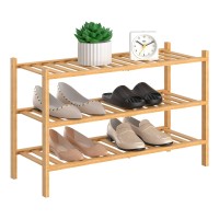 Rongjia 3-Tier Natural Bamboo Shoe Rack - Stackable Storage Shelf With Multi-Function Combinations - Free Standing Shoe Racks For Convenient Shoe Organization(Natural) 11 D X 27 W X 20 H