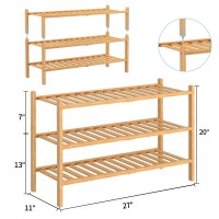 Rongjia 3-Tier Natural Bamboo Shoe Rack - Stackable Storage Shelf With Multi-Function Combinations - Free Standing Shoe Racks For Convenient Shoe Organization(Natural) 11 D X 27 W X 20 H