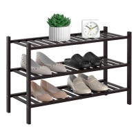 Rongjia 3-Tier Natural Bamboo Shoe Rack - Stackable Storage Shelf With Multi-Function Combinations - Free Standing Shoe Racks For Convenient Shoe Organization(Brown) 11 D X 27 W X 20 H