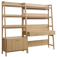 Modway 2-Piece Home Office Desk And Bookshelf Display Case In Oak