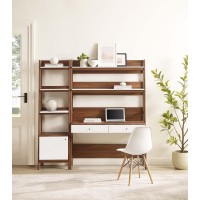 Modway Bixby 2-Piece Home Office Desk And Bookshelf Display Case In Walnut White