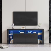 Holaki Led Tv Standmodern Contracted High Gloss Tv Console With 20 Color Led Lightsmedia Console Entertainment Center For Up To 70 Inch Tvwood Tv Cabinet With Storage Drawers & Open Shelves(Black)