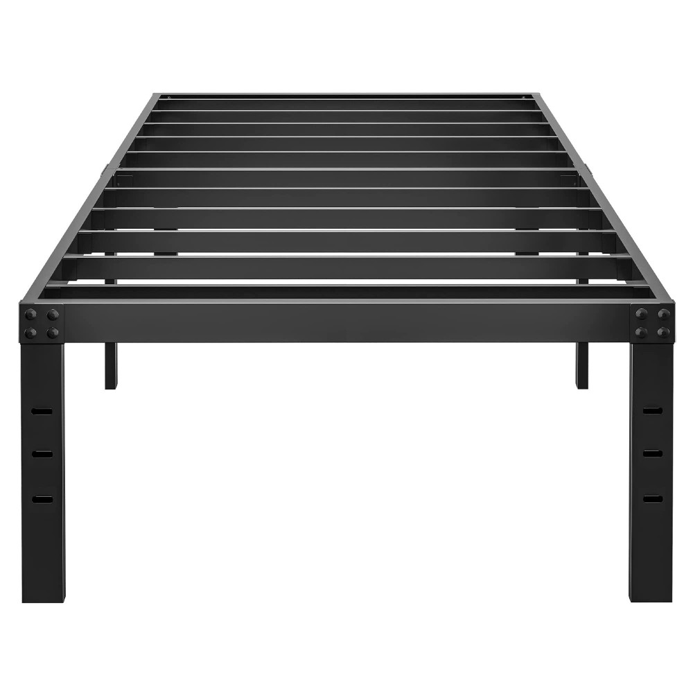 Aldrich Metal Twin Bed Frame - 16 Inch Tall Black Basic Steel Slats Platform, Easy Assembly Heavy Duty Noise Free Bedframes, No Box Spring Needed