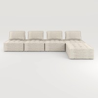 Cecer L Shaped Modular Sectional Sofa Couch, Armless Floor Sofa Couch, Convertible 3 Seats Sofa Bed, Oversized Variable Sectional Sofa Couches For Living Room, Free Combination 5 Pc, Beige
