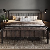 Allewie King Size Metal Platform Bed Frame With Victorian Style Wrought Iron-Art Headboard/Footboard, No Box Spring Required,Black
